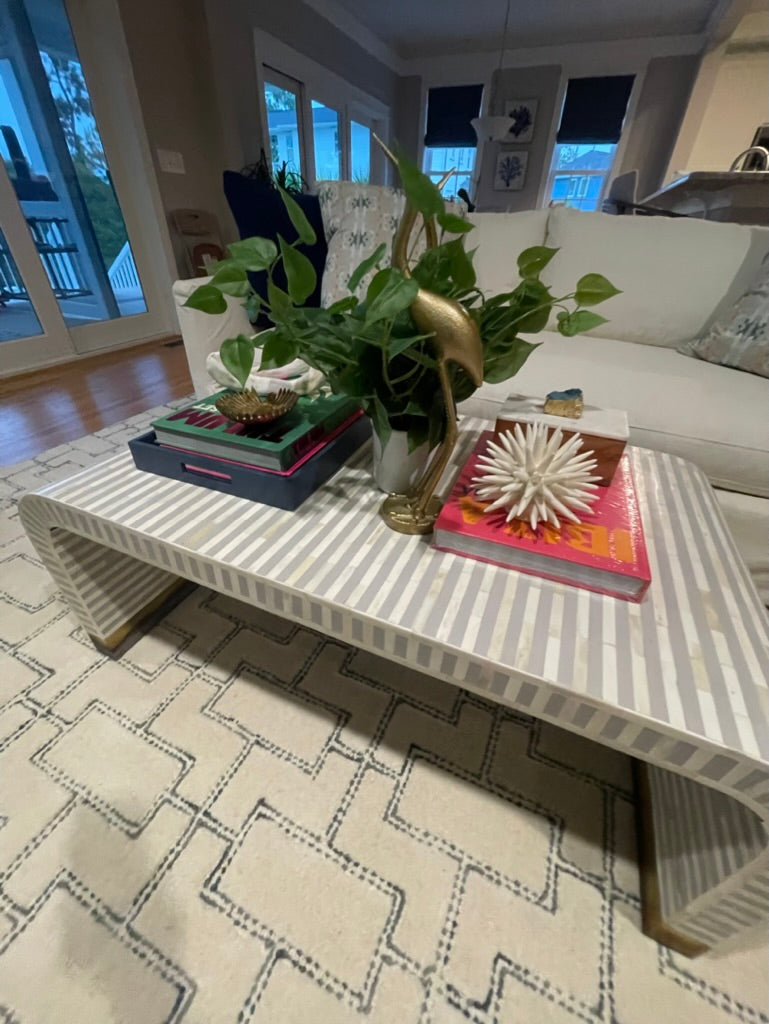 Bone Inlay Gray and White Waterfall Coffee table