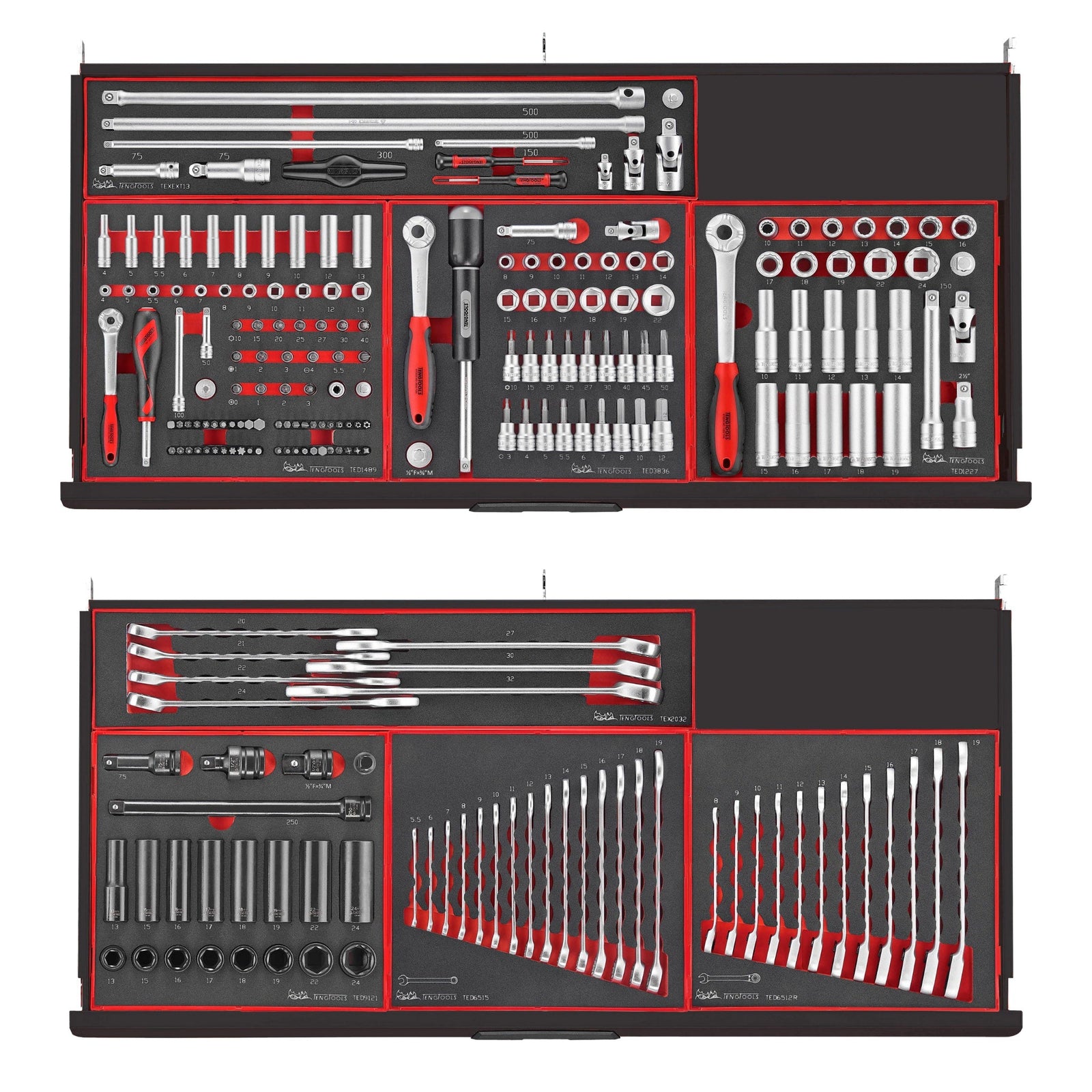 Kit de herramientas para estación de trabajo con ruedas de espuma EVA de 37 pulgadas de ancho, 447 piezas, de Teng Tools PRO35, color negro - TCEMM637NBK-BUILD