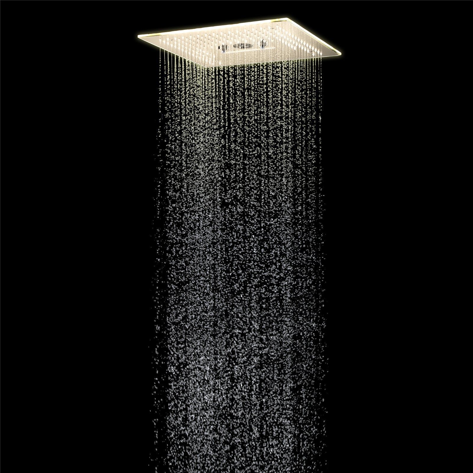 16-Inch Brushed Gold Flush-Mounted Rainfall, Waterfall, Mist, Hydro-Massage Shower Head with 64 LED Lights and Bluetooth Music - 5-Way Thermostatic Shower Faucet With Optional Digital Display