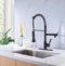 Matte Black High Arc brass Kitchen Sink Faucet Pull Down metal Spray with deck plate and lock ring