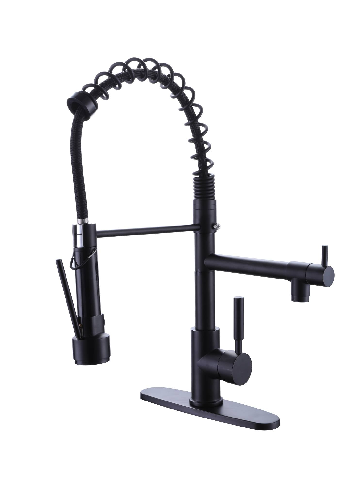 Matte Black High Arc brass Kitchen Sink Faucet Pull Down metal Spray with deck plate and lock ring