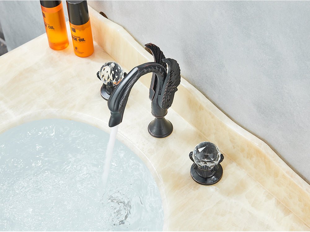 Black Swan Basin Faucet Luxury Deck Mounted Dual Crystal Handle Mixer Tap