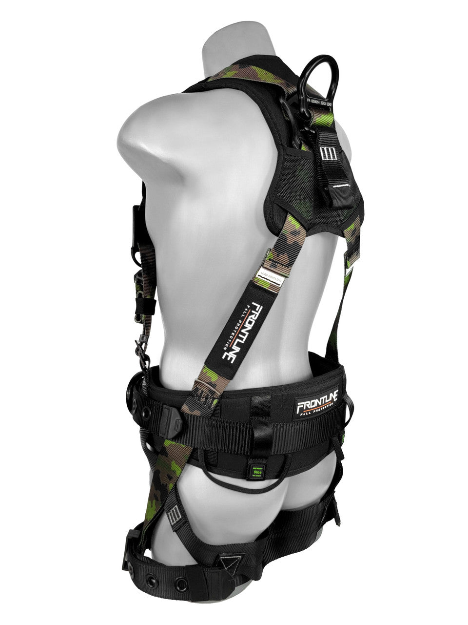 Arnés de cuerpo completo Frontline 110CTB-CF con camuflaje, herrajes de aluminio y correas de suspensión para traumatismos, talla M/L