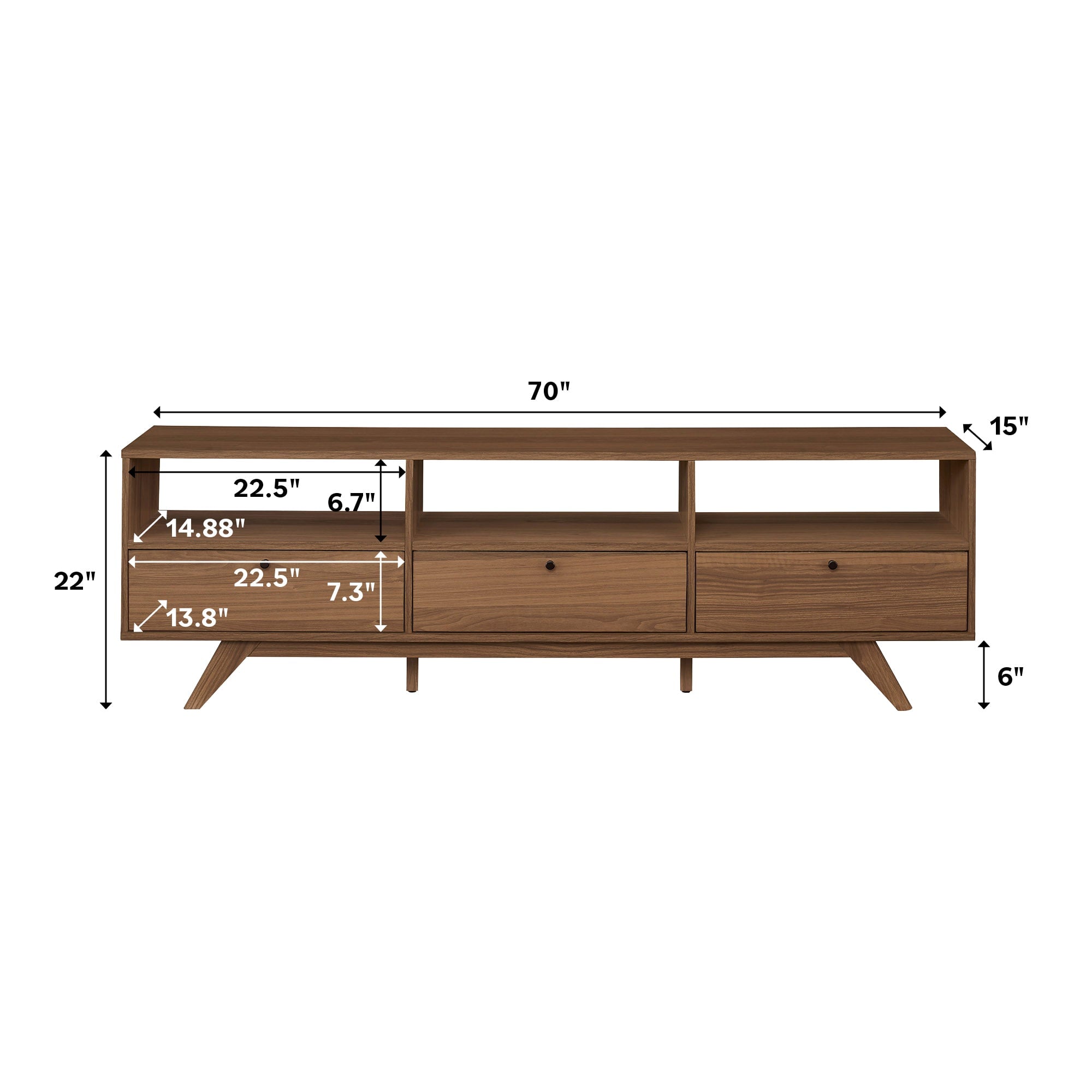 Mueble de TV moderno de tres puertas Kela de mediados de siglo