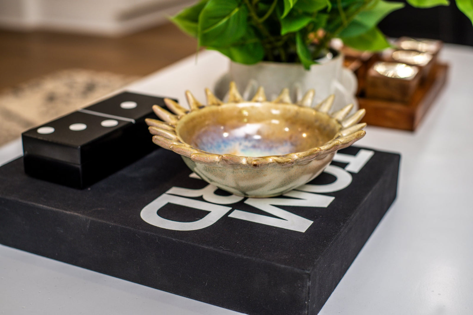 Stoneware Sunburst Shaped Serving Bowl with Glaze