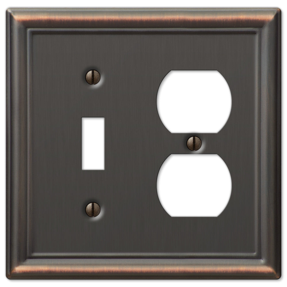 Chelsea Aged Bronze Steel - 1 Toggle / 1 Duplex Wallplate