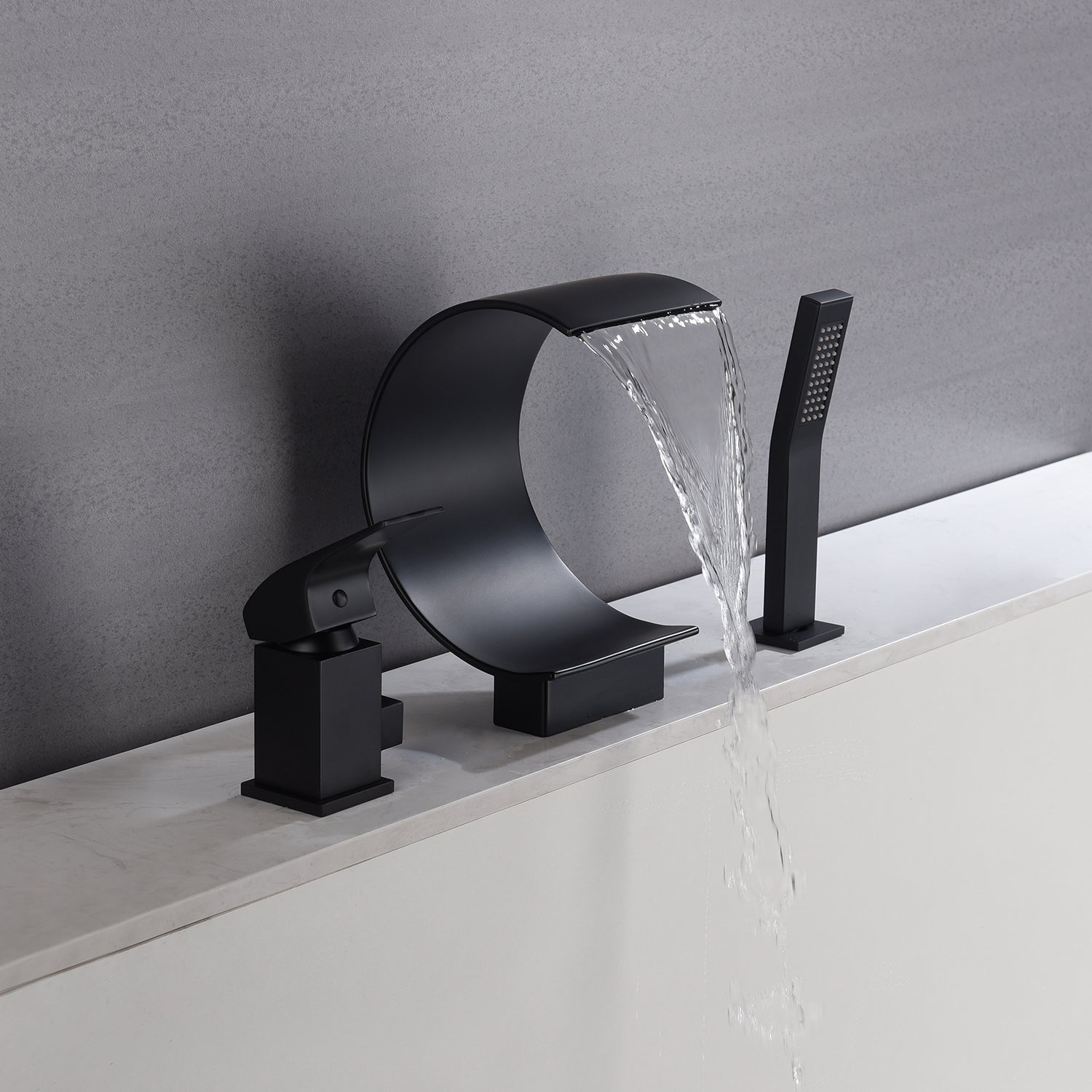 Matte black Bathtub Faucet Waterfall Mixer Faucet with Hand Shower Deck Mount