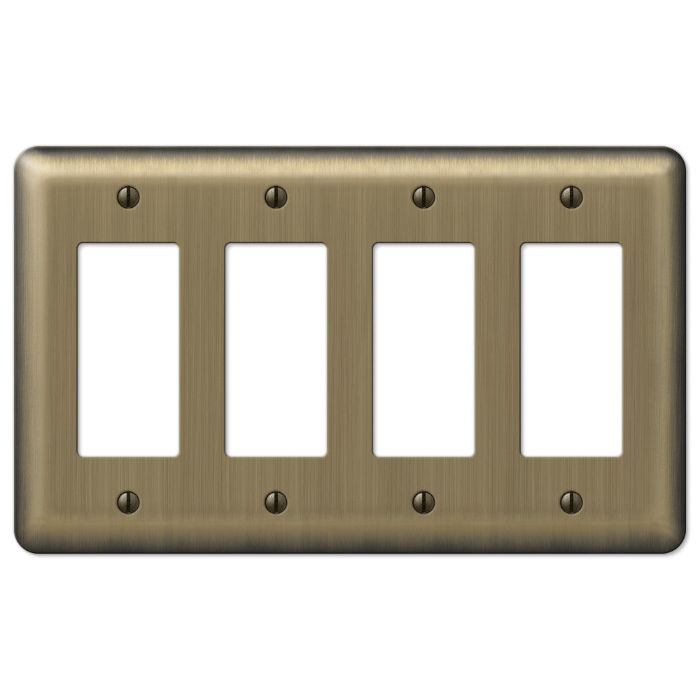 Devon Brushed Brass Steel - 4 Rocker Wallplate