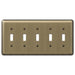 Devon Brushed Brass Steel - 5 Toggle Wallplate