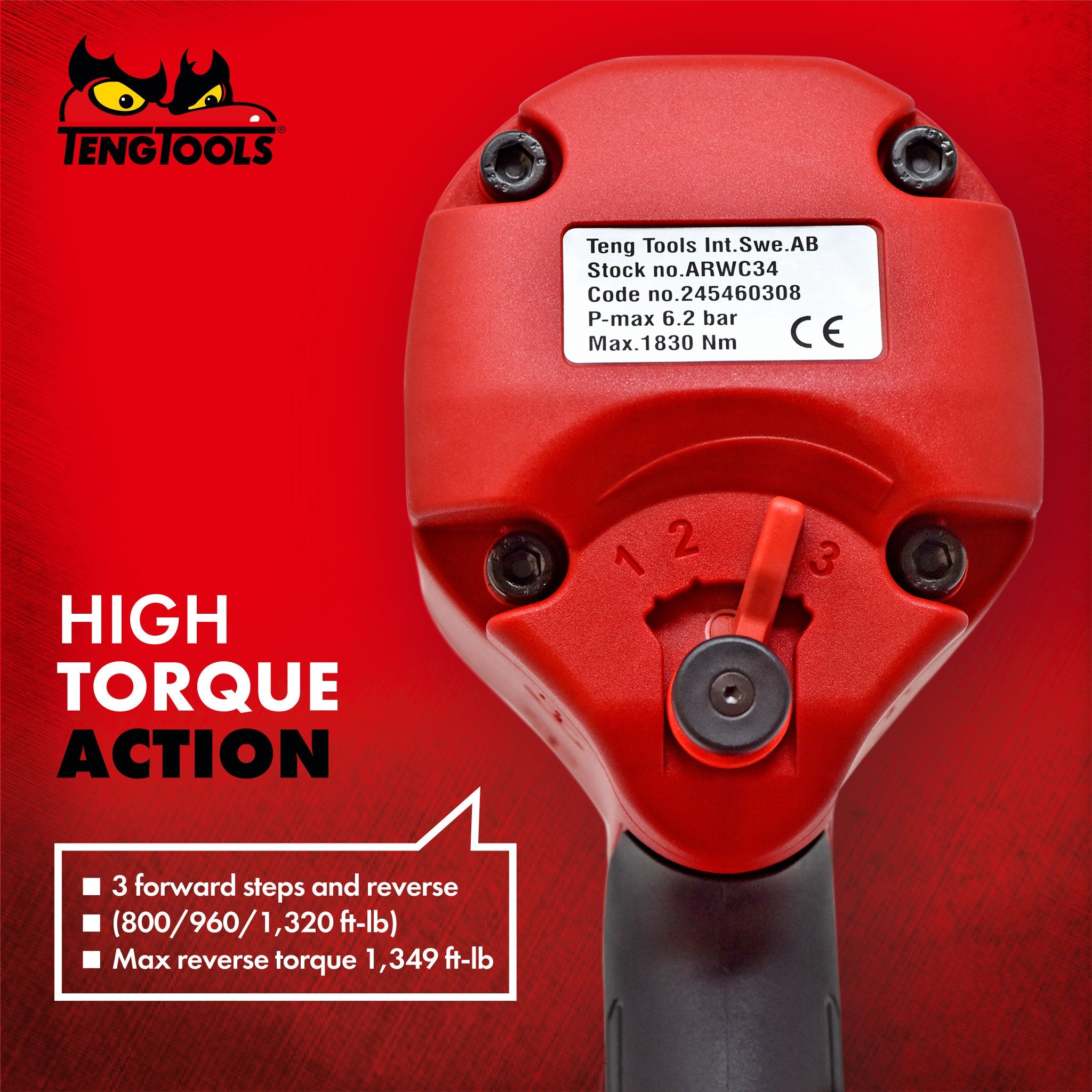 Llave de impacto neumática de alto torque reversible con accionamiento cuadrado de 3/4 de pulgada de Teng Tools - ARWC34