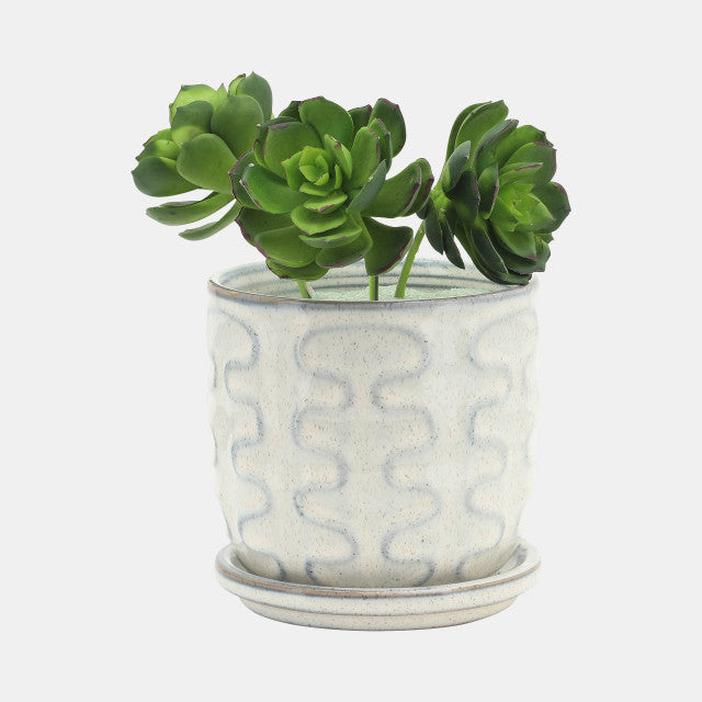 Wiggly Planter W/ Saucer, Beige