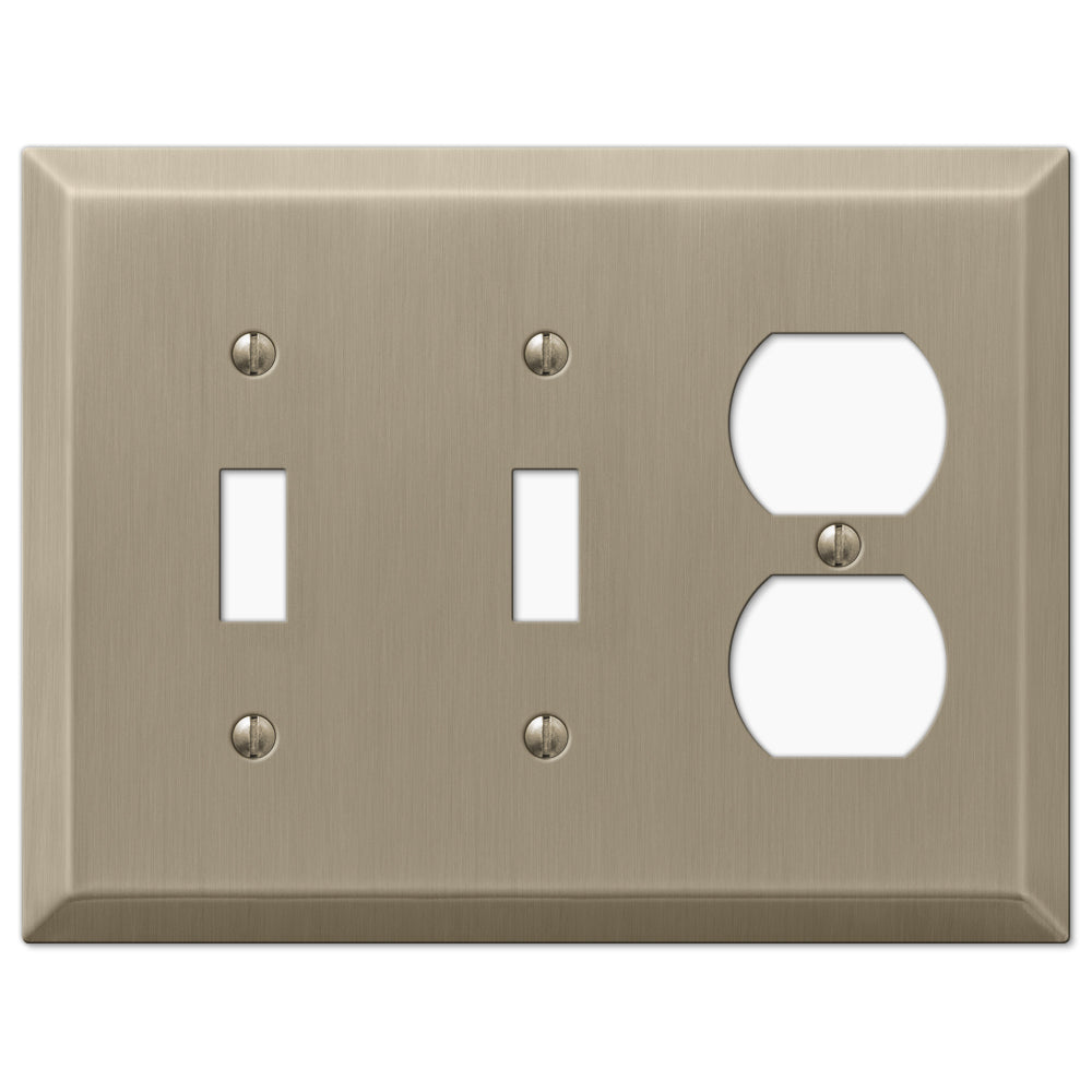 Century Brushed Bronze Steel - 2 Toggle / 1 Duplex Wallplate