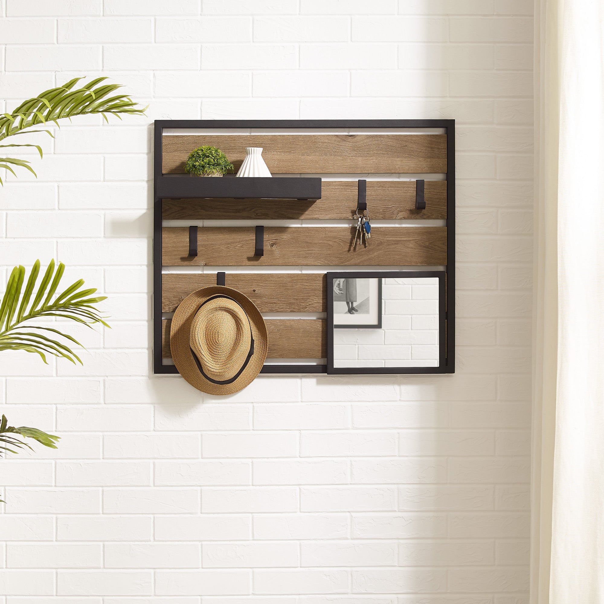 43" Slatted Wall Organizer with Mirror