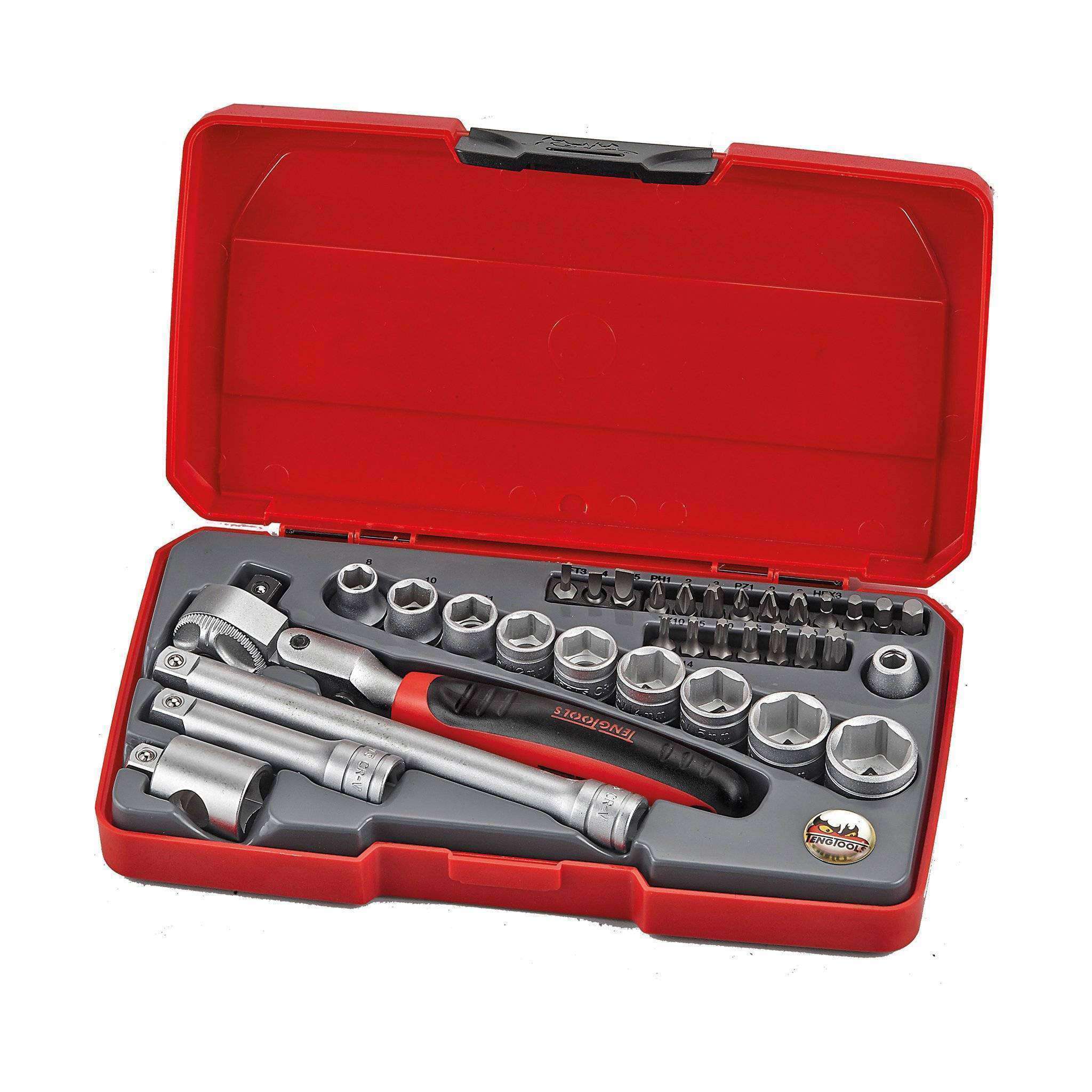 Teng Tools 34 Piece 3/8 Inch Drive 6 Point Metric Regular/Shallow Socket Set - T3834S