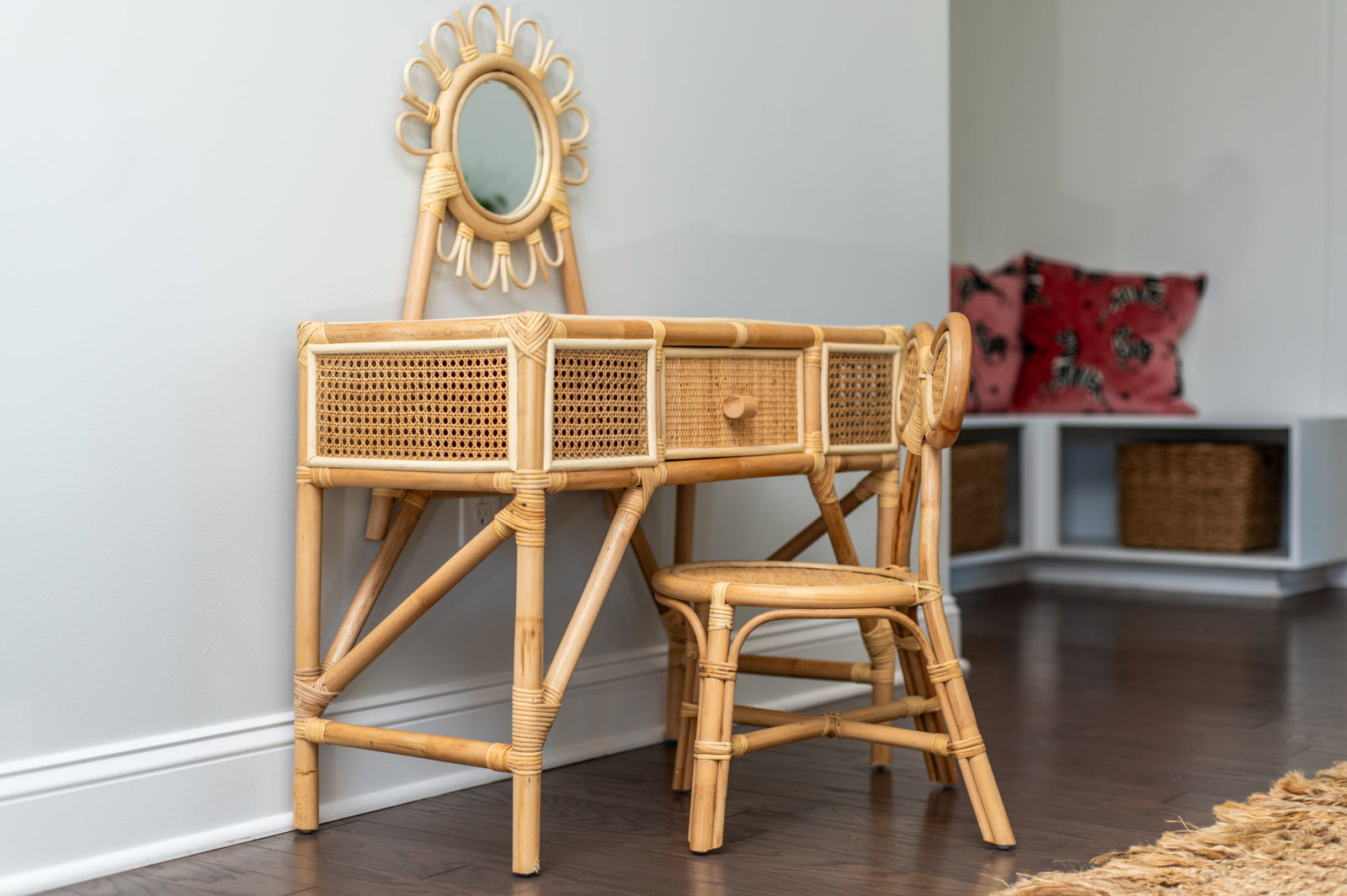 Jessie Kids Rattan Vanity and Chair