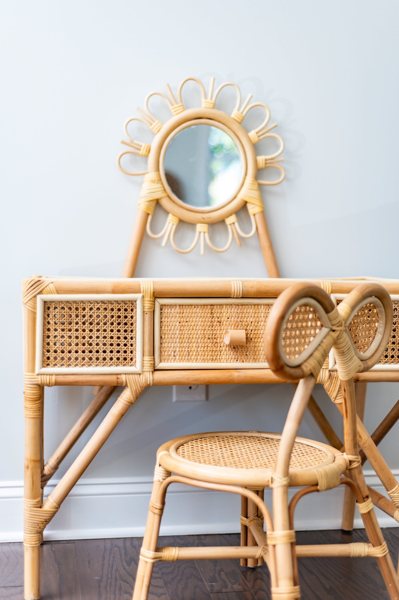 Jessie Kids Rattan Vanity and Chair