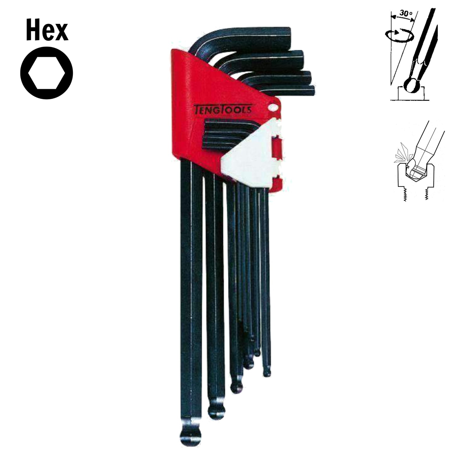 Juego de llaves Allen/llaves hexagonales con punta de bola métricas negras de 9 piezas Teng Tools (1,5 mm - 10 mm) - 1479 mm