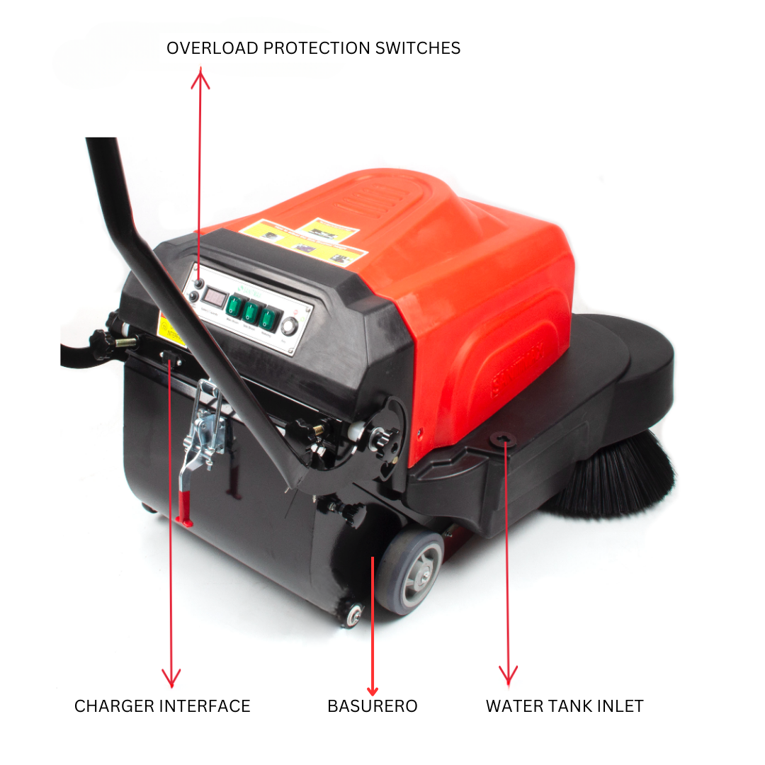 SM1050B 41.3" Battery Powered Walk-behind Floor Sweeper with Water Sprinklers, Triple Brushes