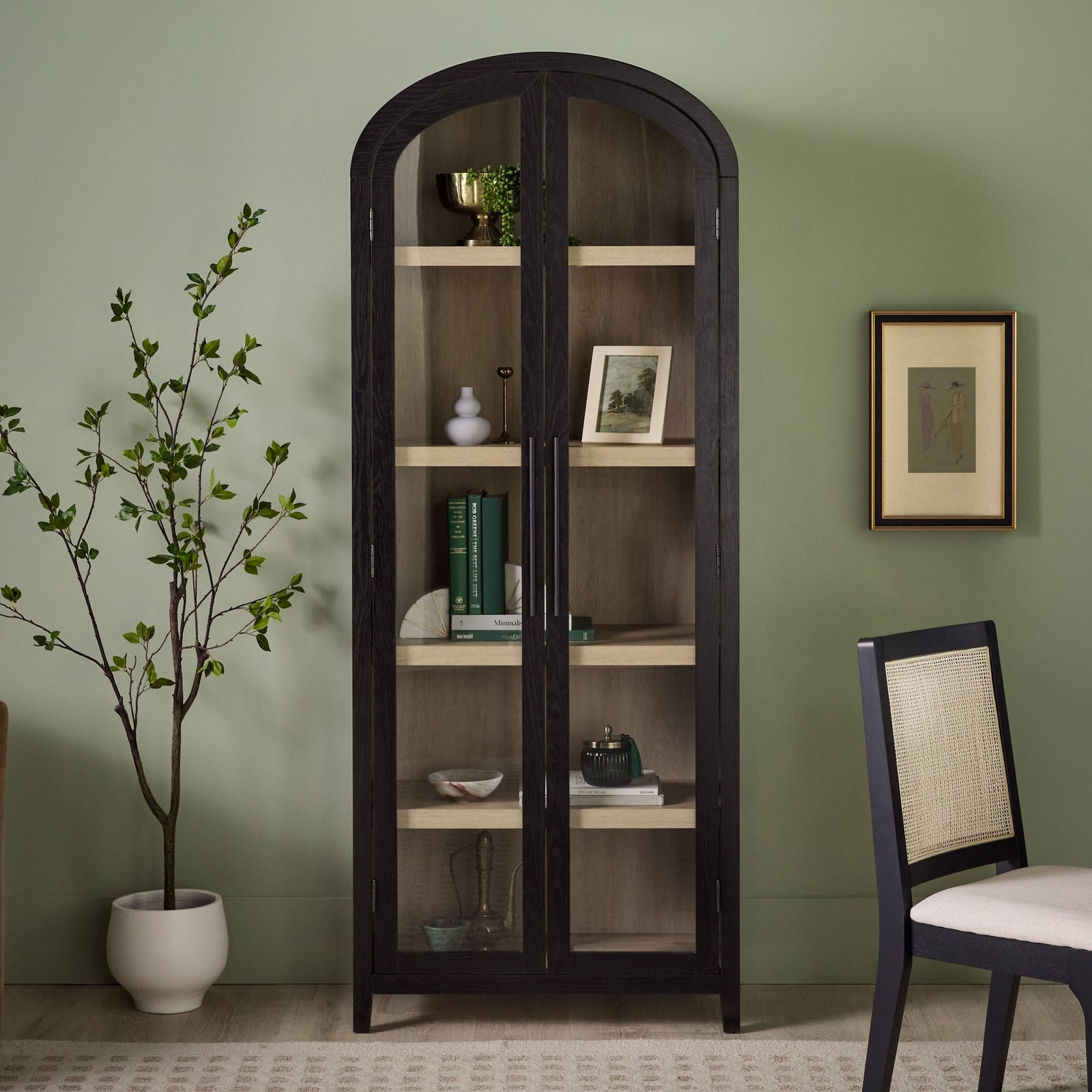 Chantelle Modern Arched Bookshelf with Glass Doors