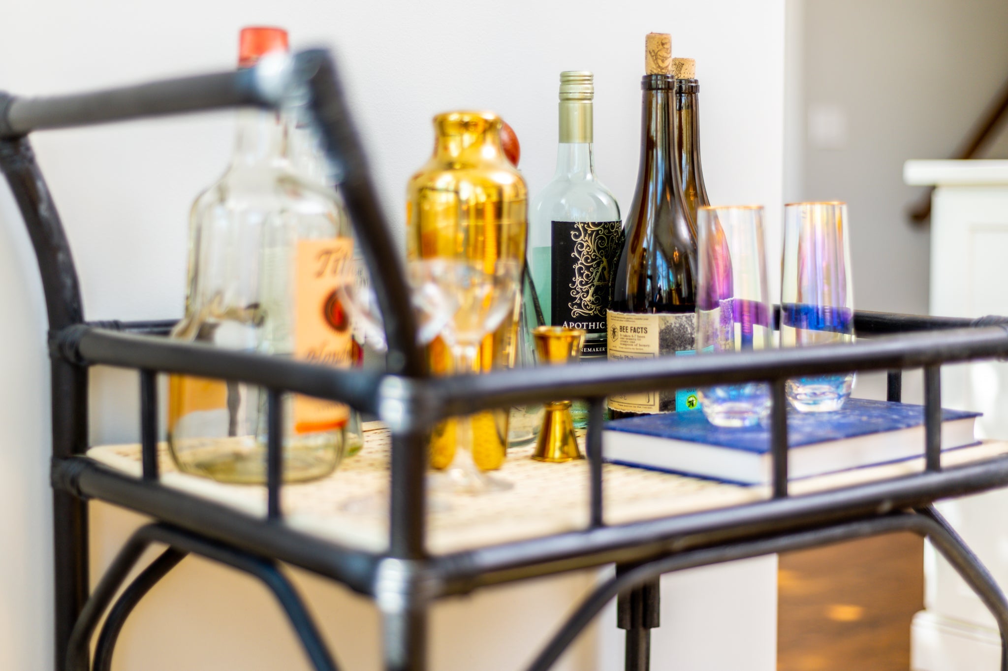 Black Rattan Bar Cart