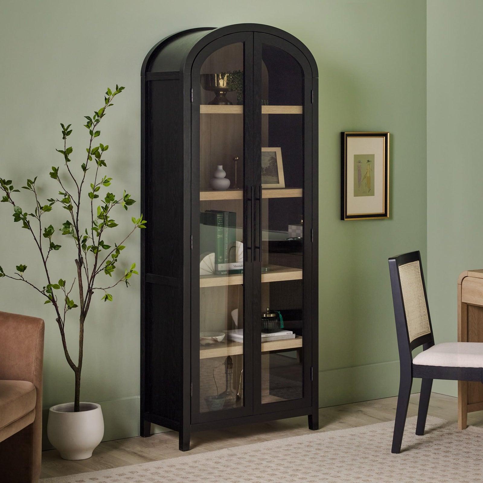 Chantelle Modern Arched Bookshelf with Glass Doors