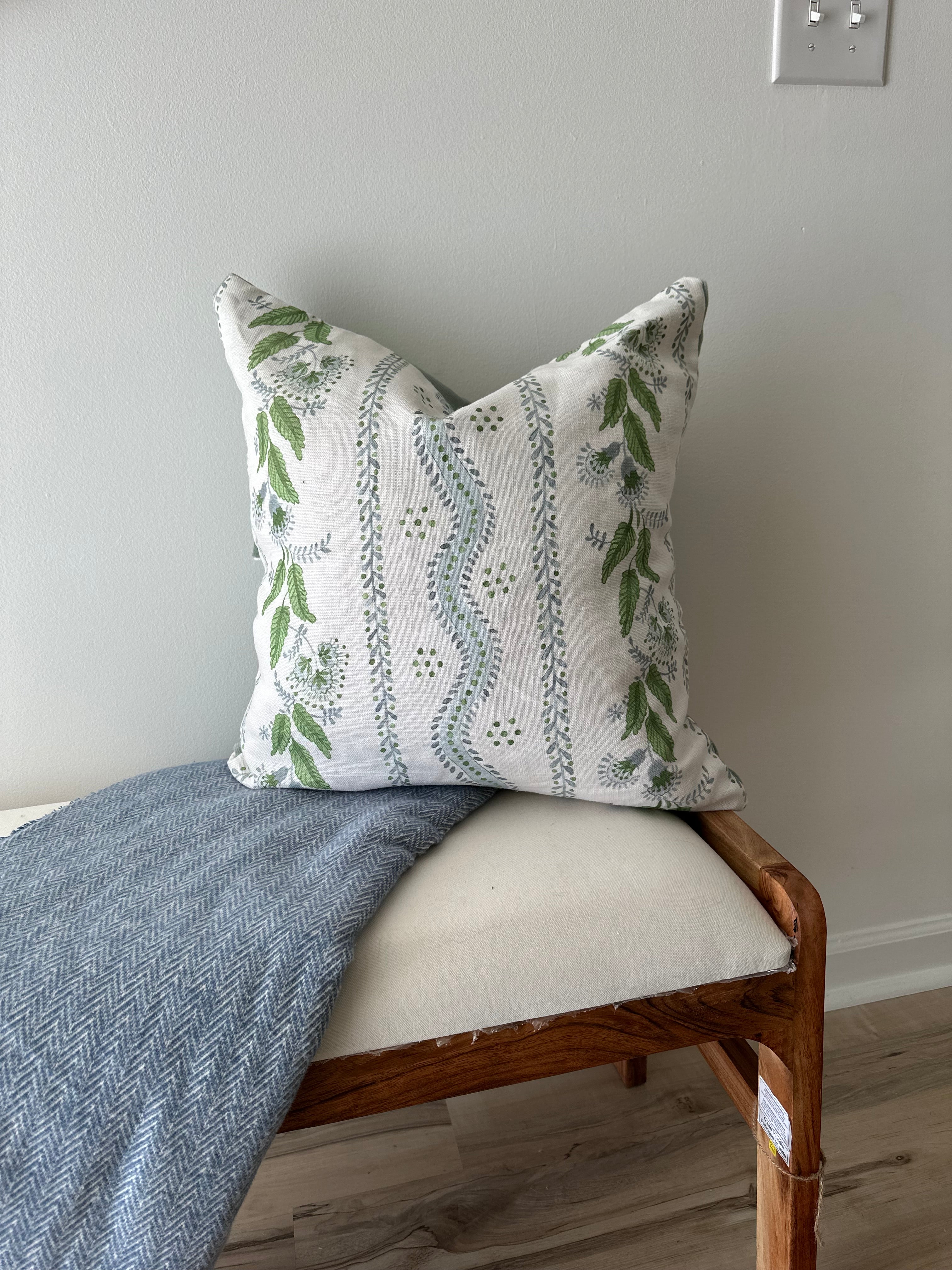 Soft Blue and greens on white Fabric