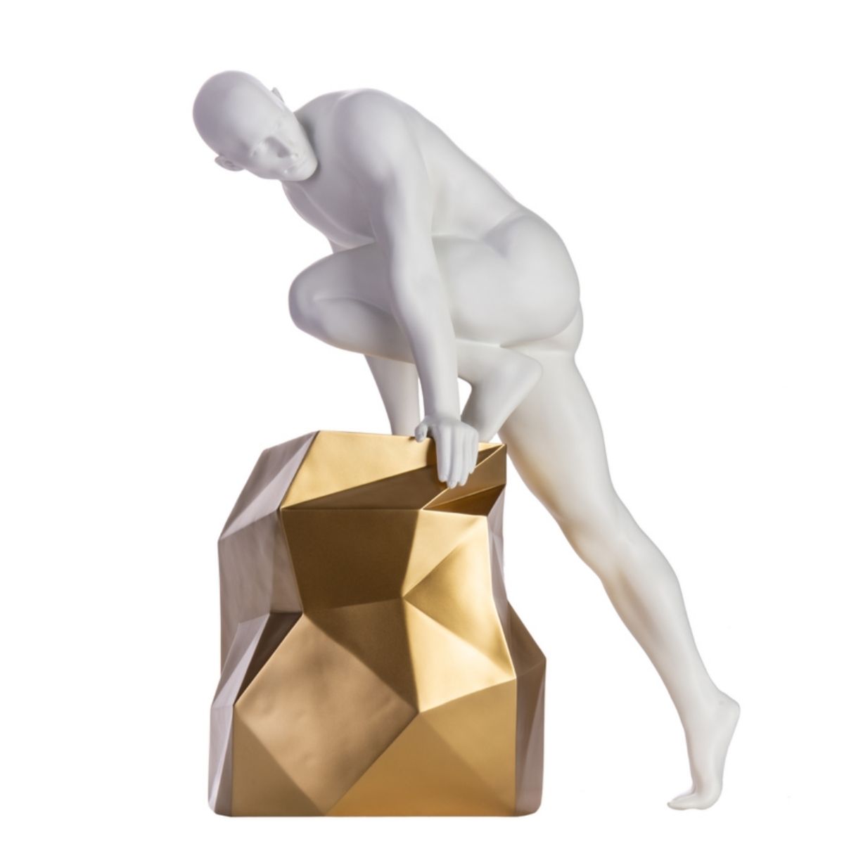 Escultura de hombre sensual // Blanco mate y dorado