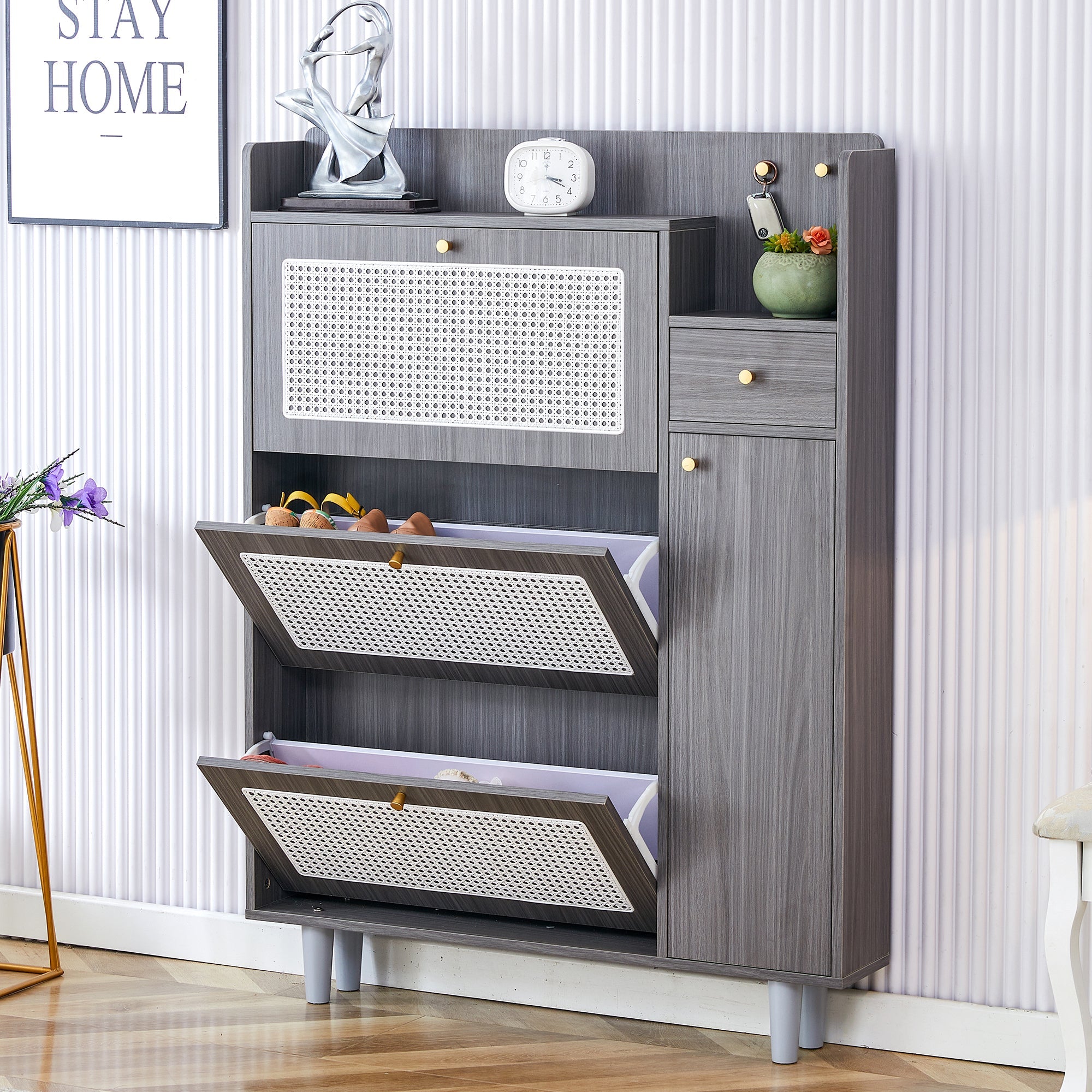 Walker Edison | Rattan Modern Minimalist Entryway Storage Cabinet