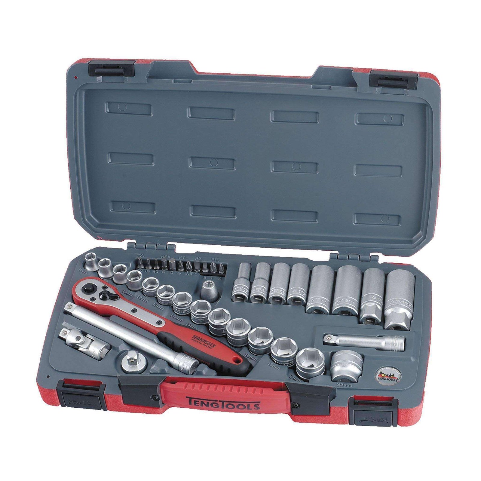 Teng Tools 39 Piece 3/8 Inch Drive 6 Point Metric Regular/Shallow & Deep Socket Set - T3839