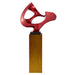 Metallic Red Abstract Mask Floor Sculpture With Wood Stand, 54" Tall