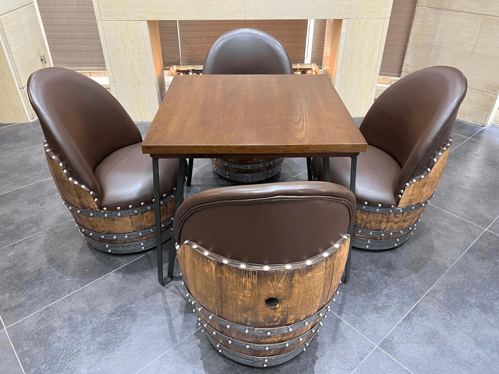 4-Chair Barrel Table - Domino Game & Dining Set