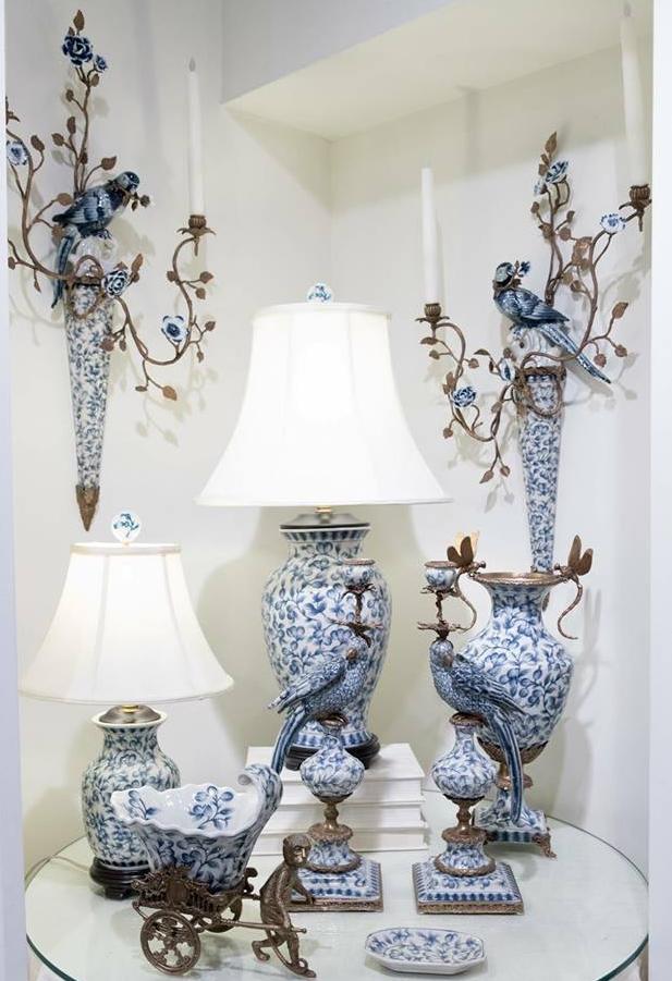 Lovecup Blue and White Birds Wall Candle Stick - Pair L074