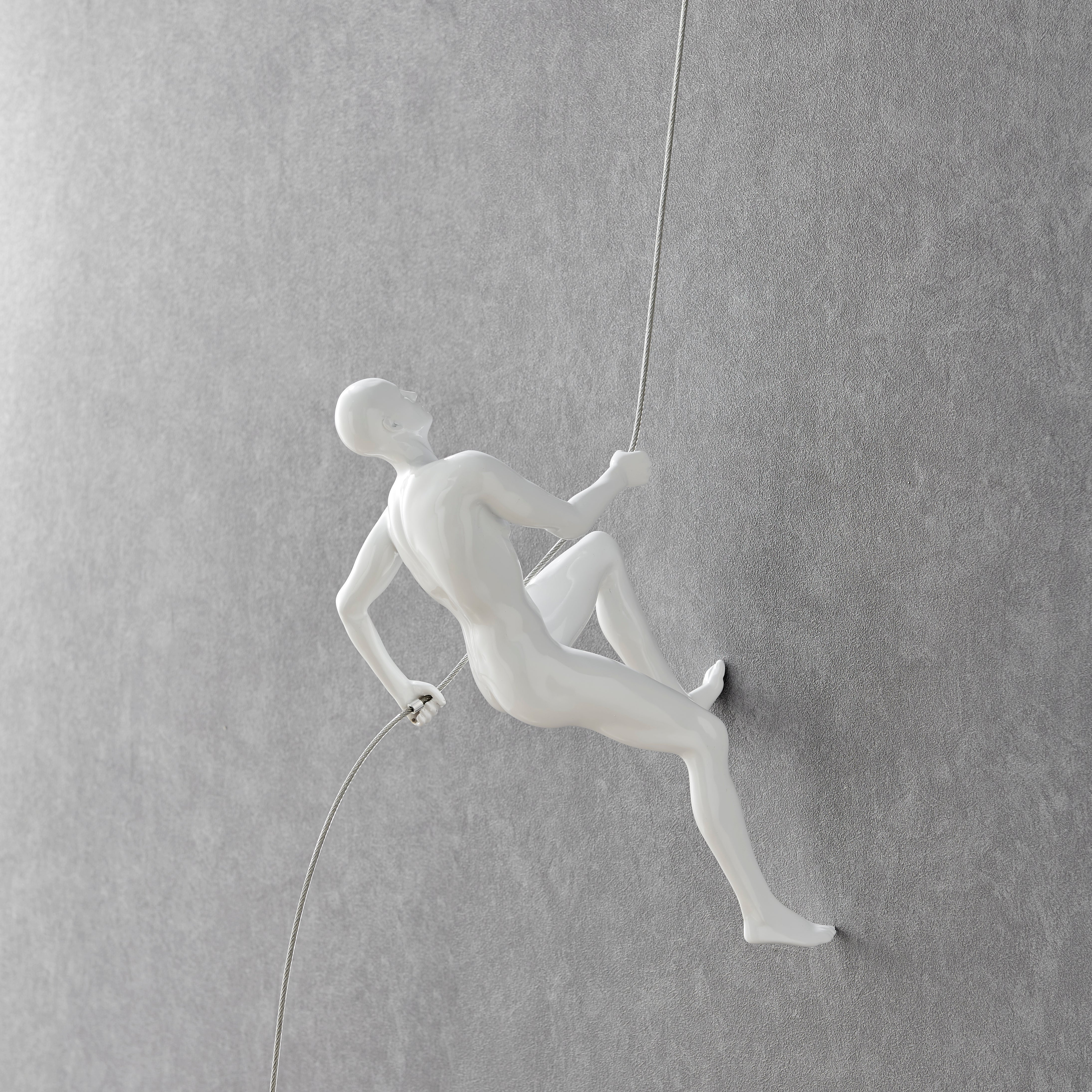 Climbing Man 15" Wall Sculpture // Glossy White