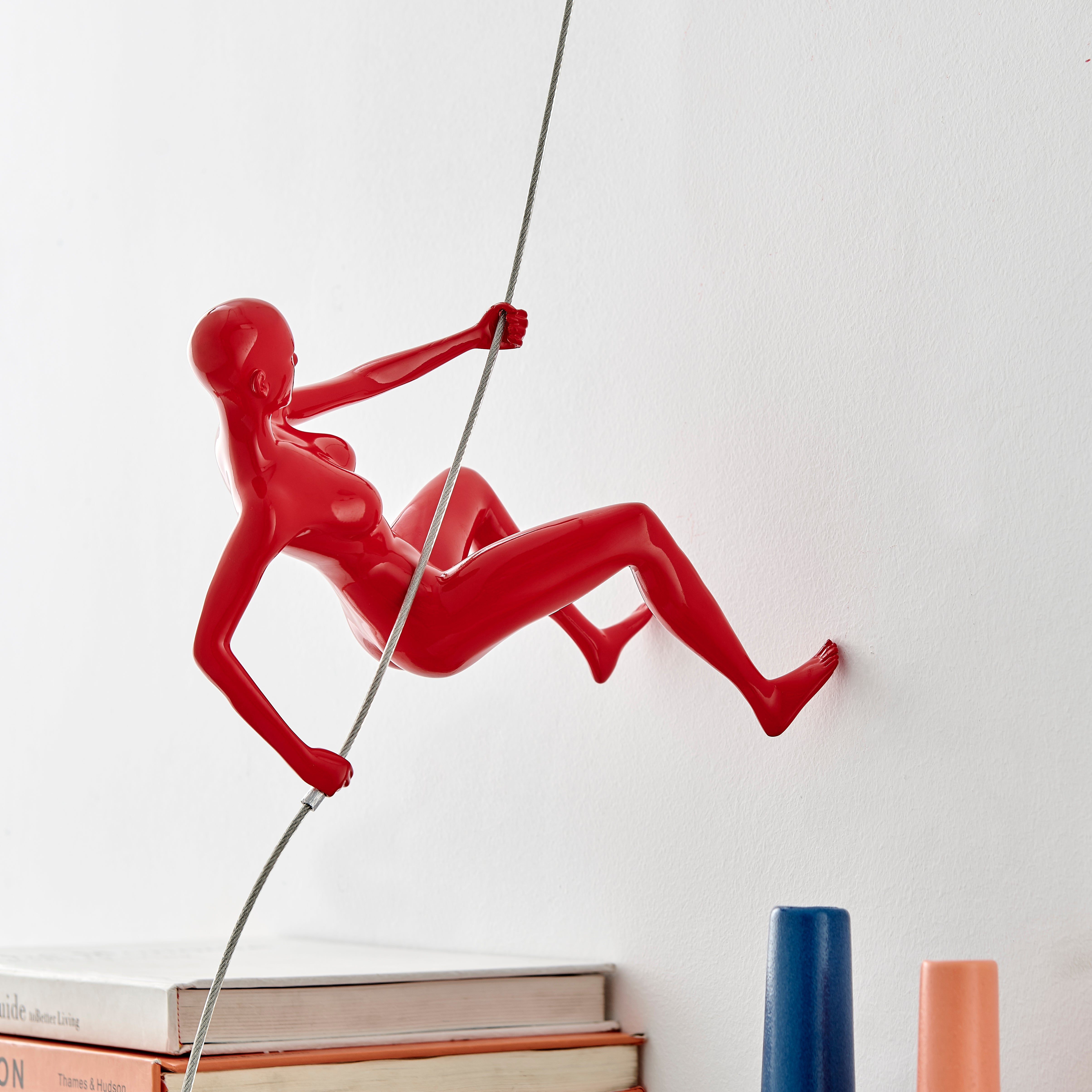 Climbing Woman 8" Wall Sculpture // Glossy Red