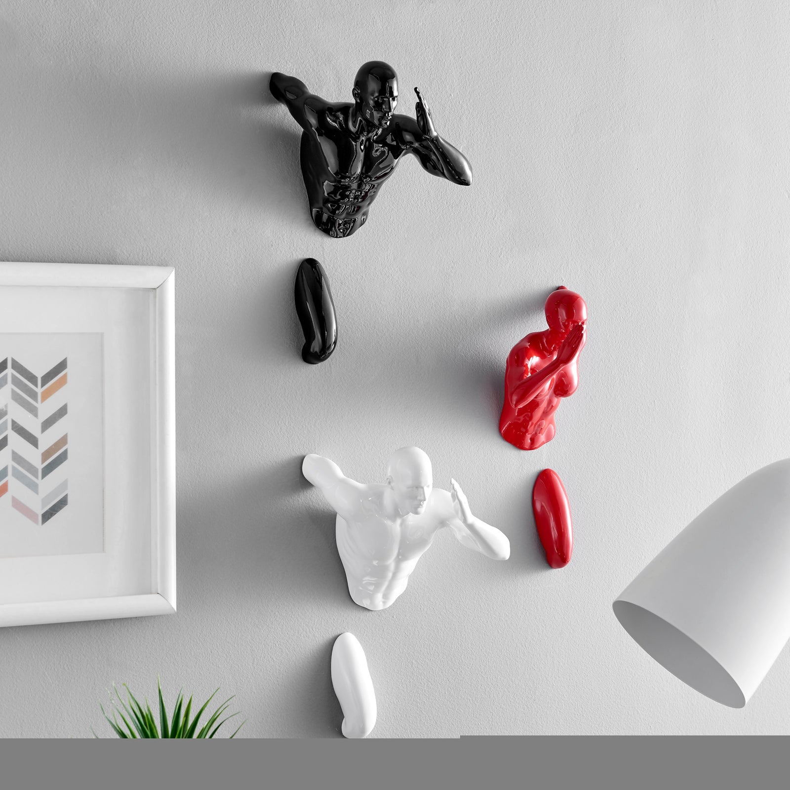 Set of three Wall Runner Sculptures // Black, Red and White