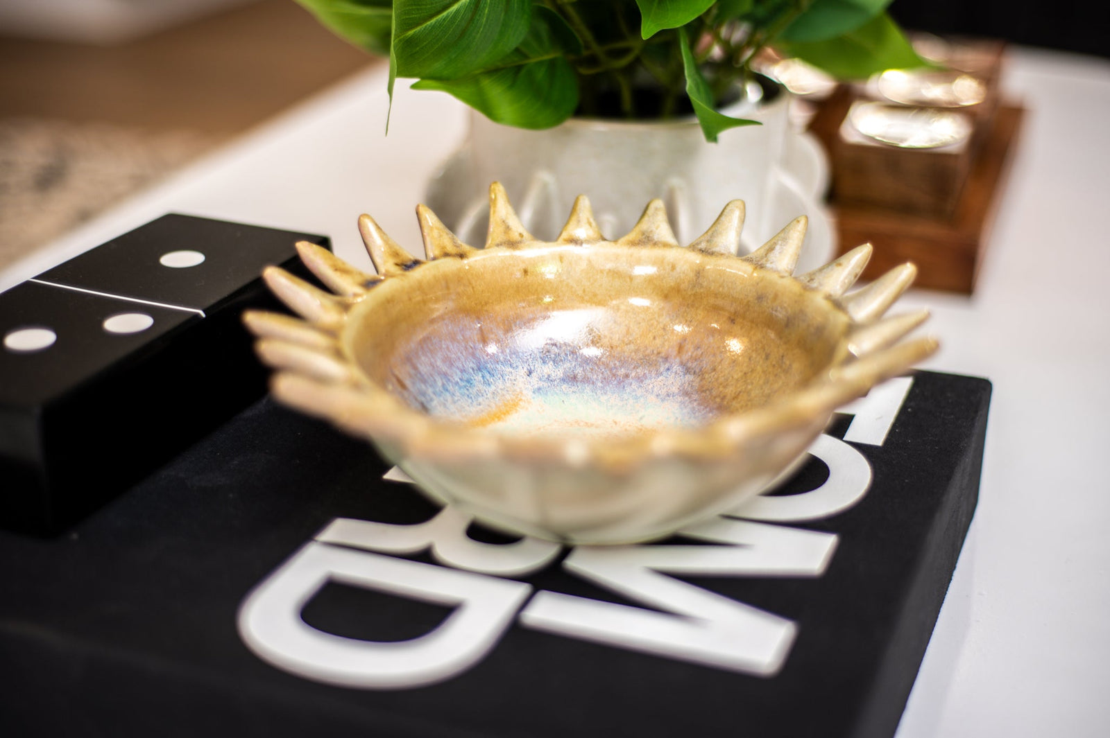 Stoneware Sunburst Shaped Serving Bowl with Glaze