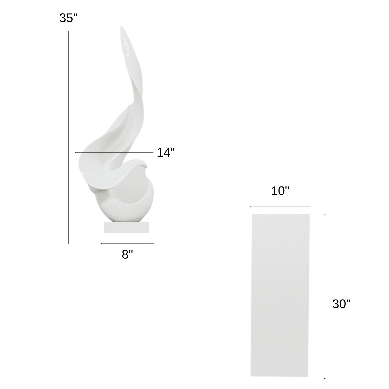 Escultura de piso Flame de 65" de alto // Cromada con soporte blanco