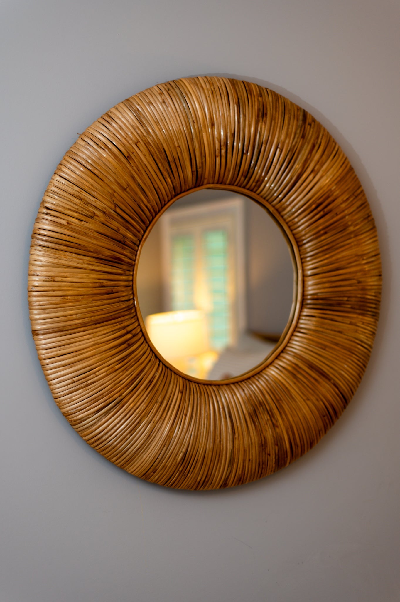 32” round rattan mirror