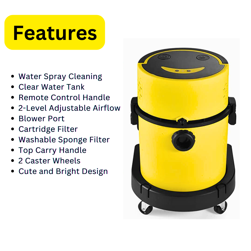 SM20 Wet Dry Shampoo Vacuum Cleaner, Multiple Function Shop Vac, Yellow