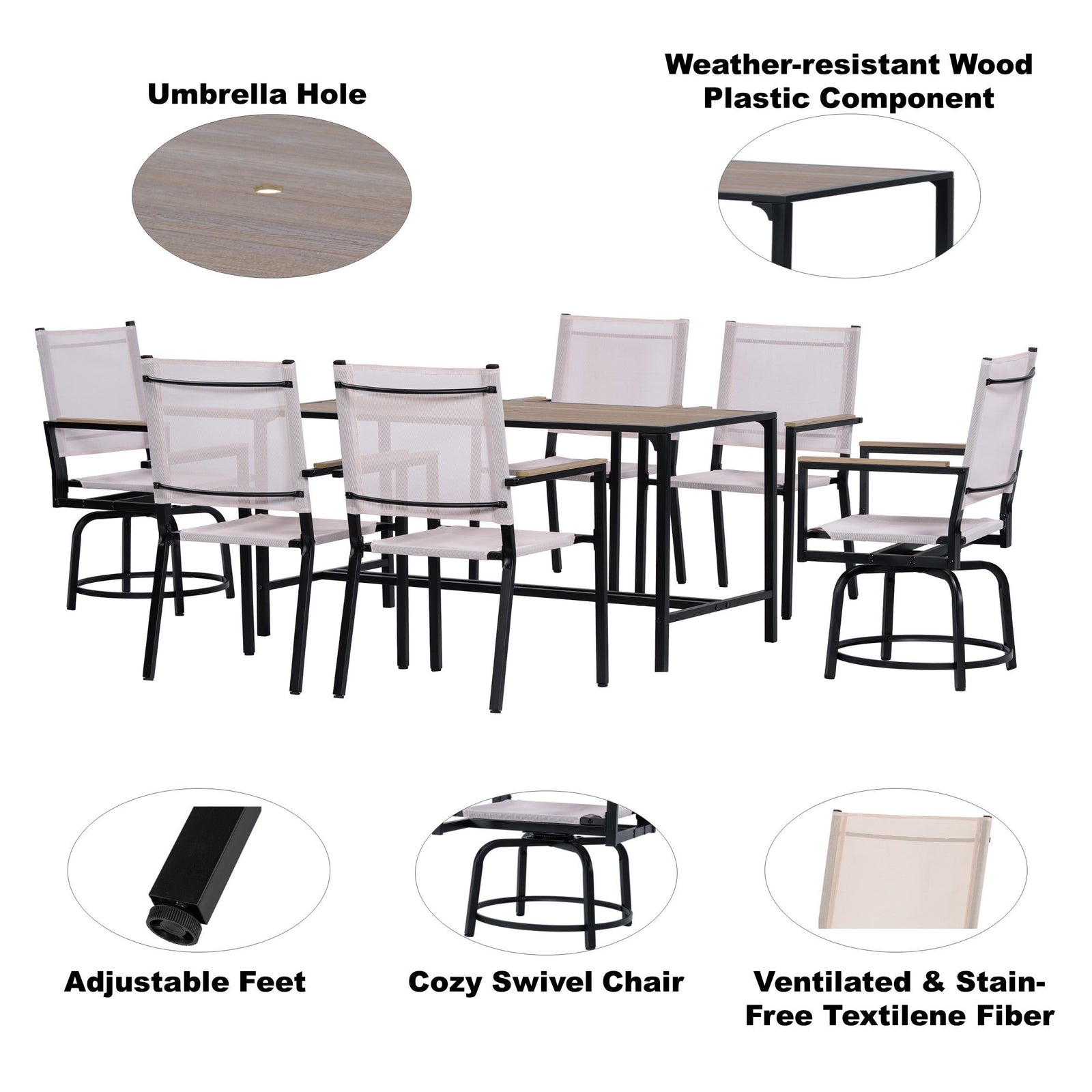 Walker Edison | Weather Proof 7 Piece Outdoor Dining Set