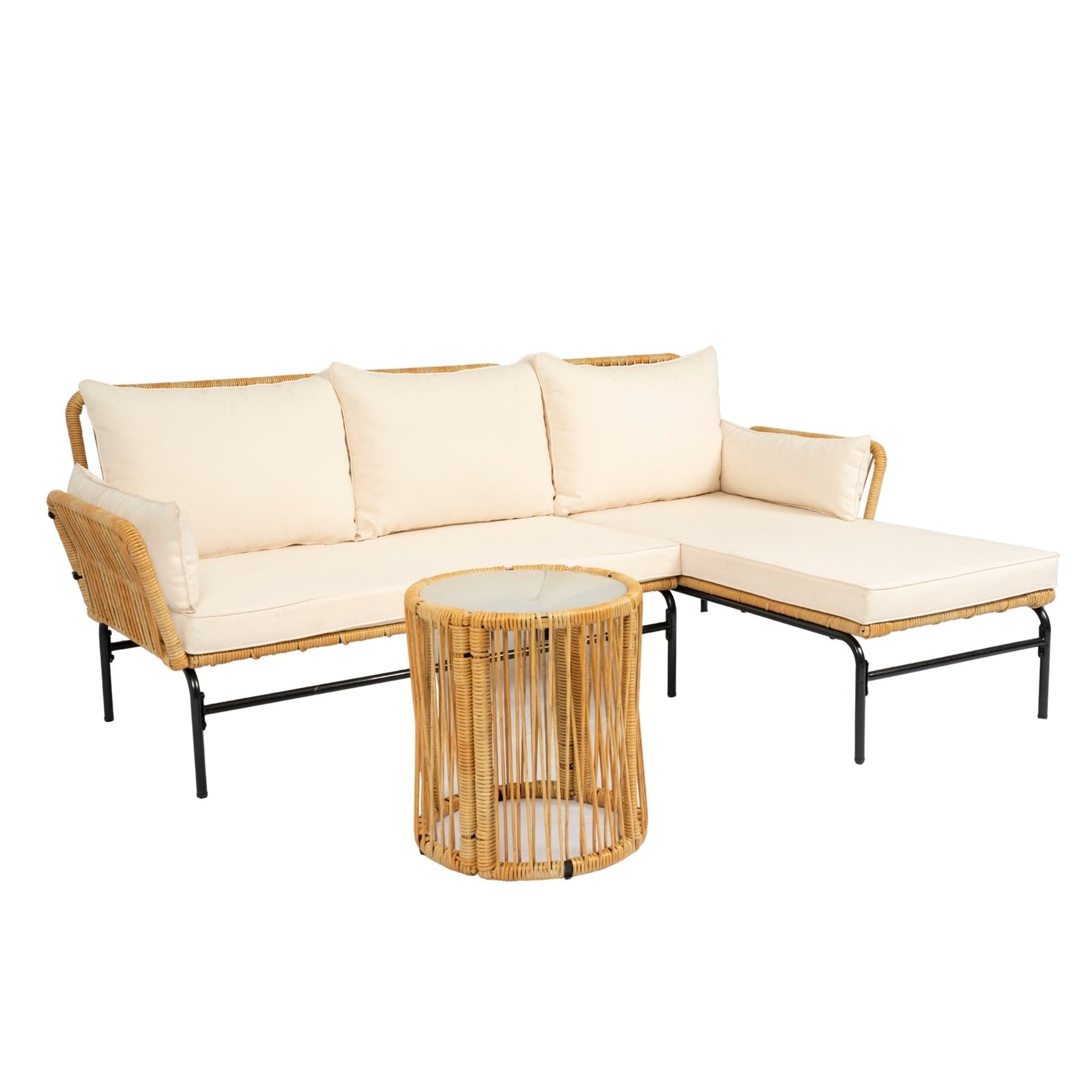 Walker Edison | Wicker 3 Pieces Outdoor Sectional Chat Set