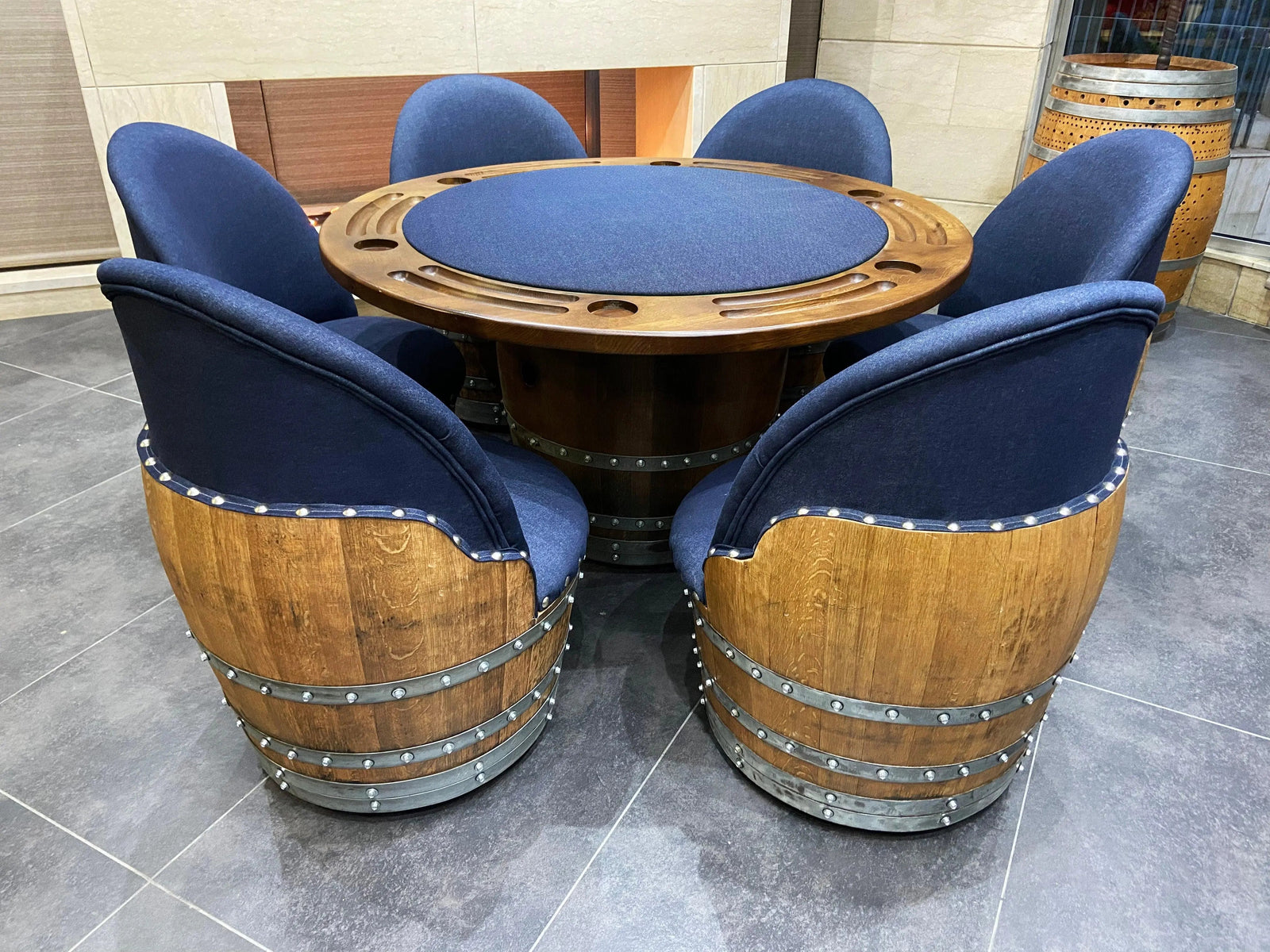 6-Chair Barrel Table Game Set - Total Denim Limited Edition (With Dining Top Option) (January Preorder)