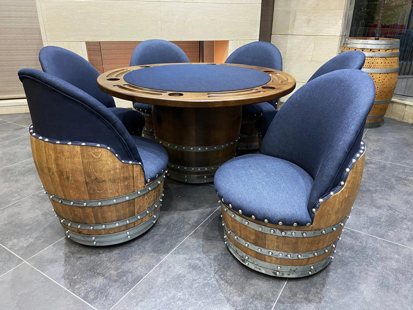 6-Chair Barrel Table Game Set - Total Denim Limited Edition (With Dining Top Option) (January Preorder)