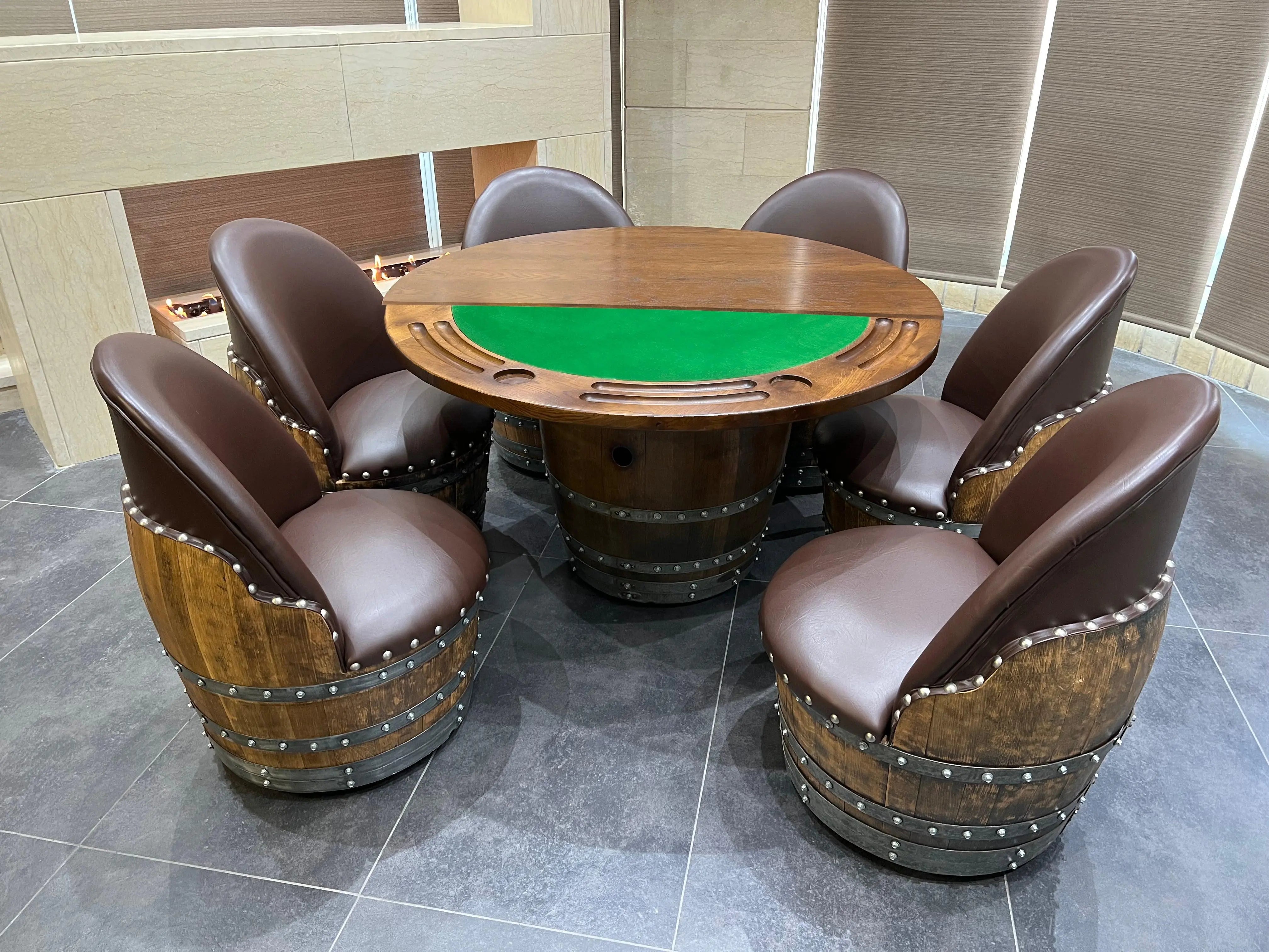 6-Chair Barrel Table Game Set (With Dining Top Option) (January Preorder)