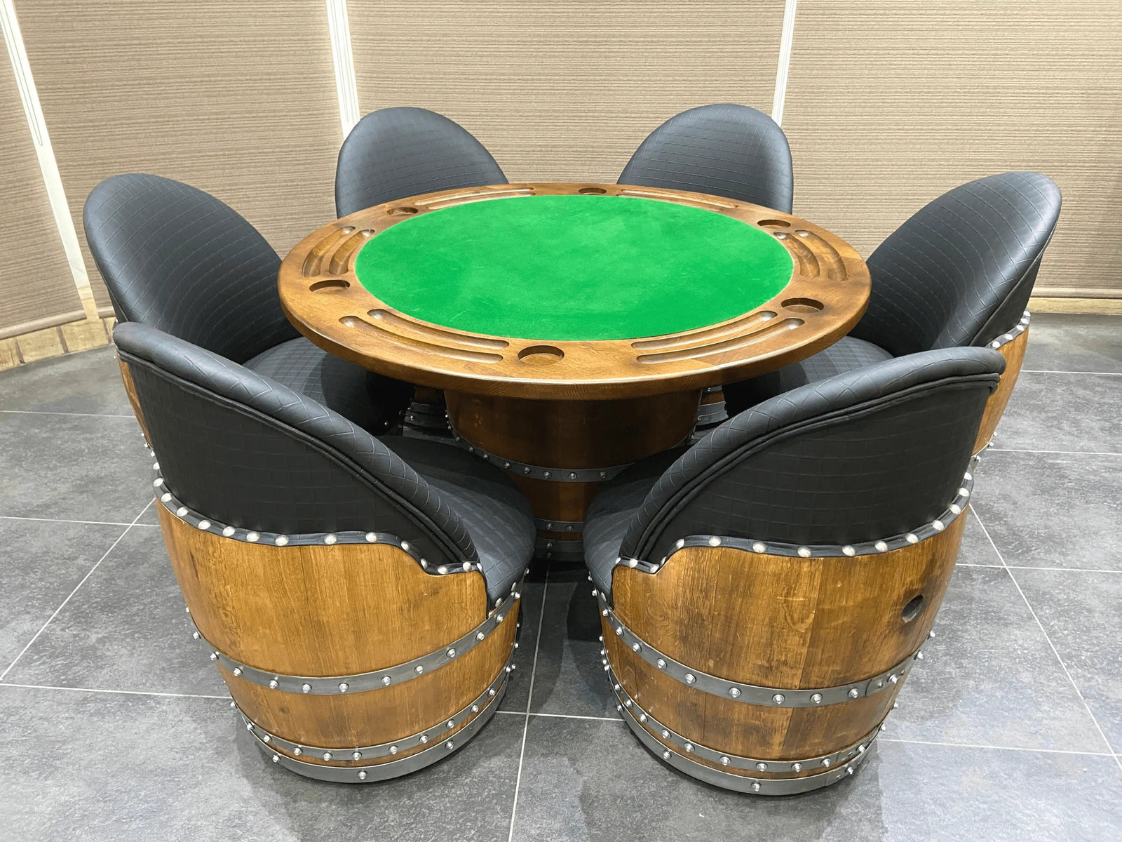 6-Chair Barrel Table Game Set (With Dining Top Option) (January Preorder)