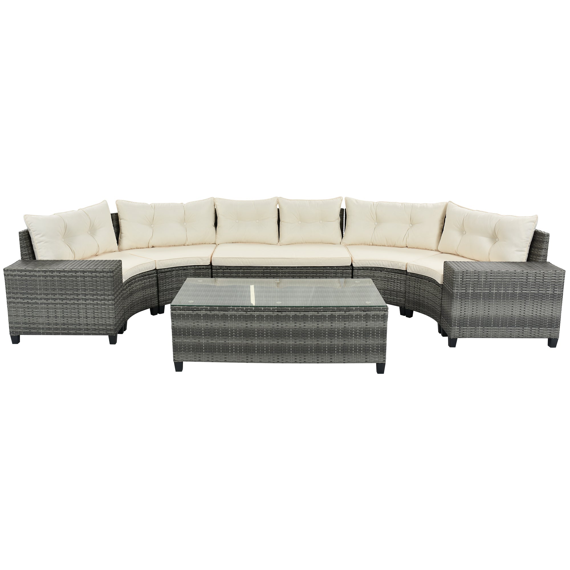 Walker Edison | 8-pieces Outdoor Wicker Round Sofa Set