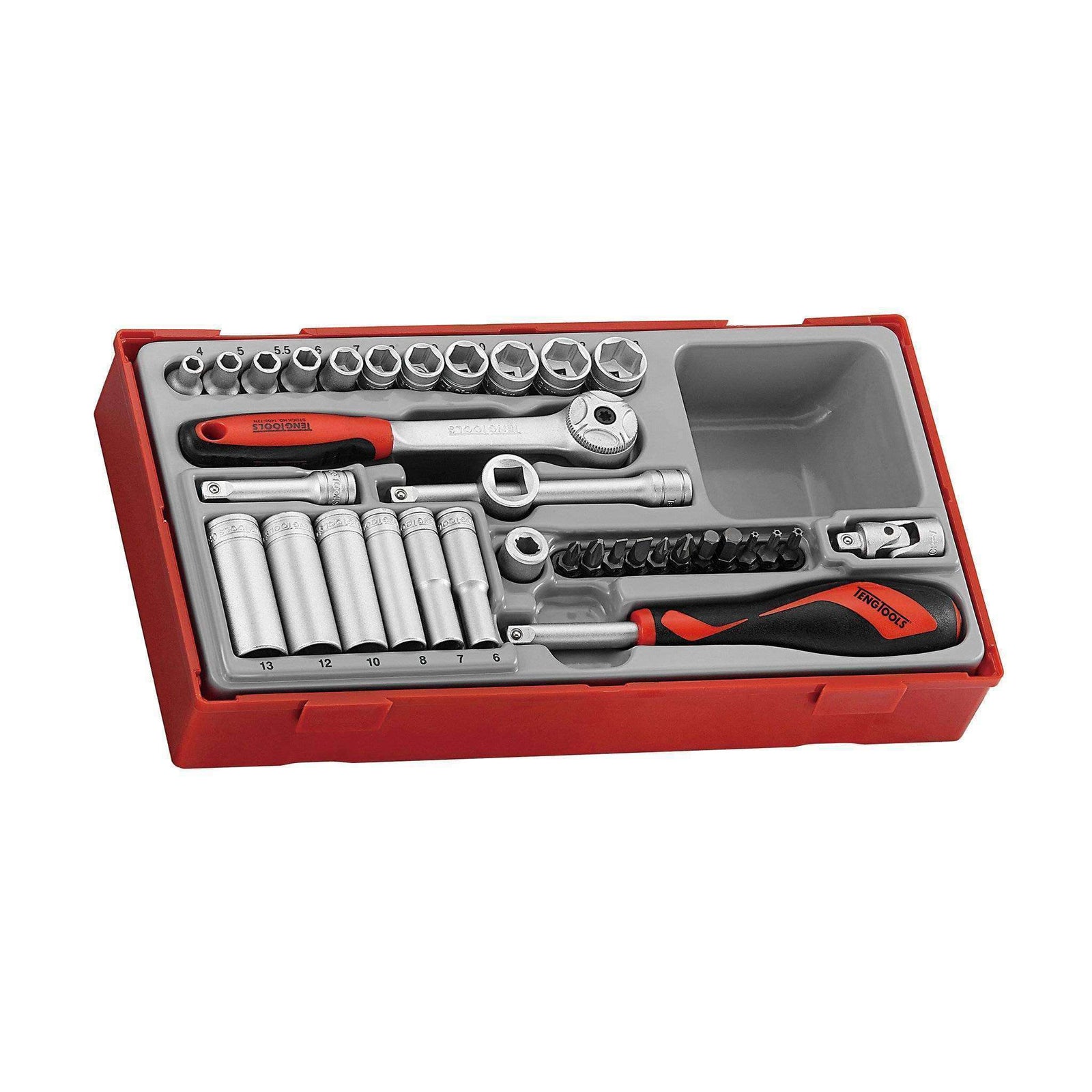 Teng Tools 35 Piece 1/4 Inch Drive Metric 6 Point Shallow & Deep Socket Set - TT1435