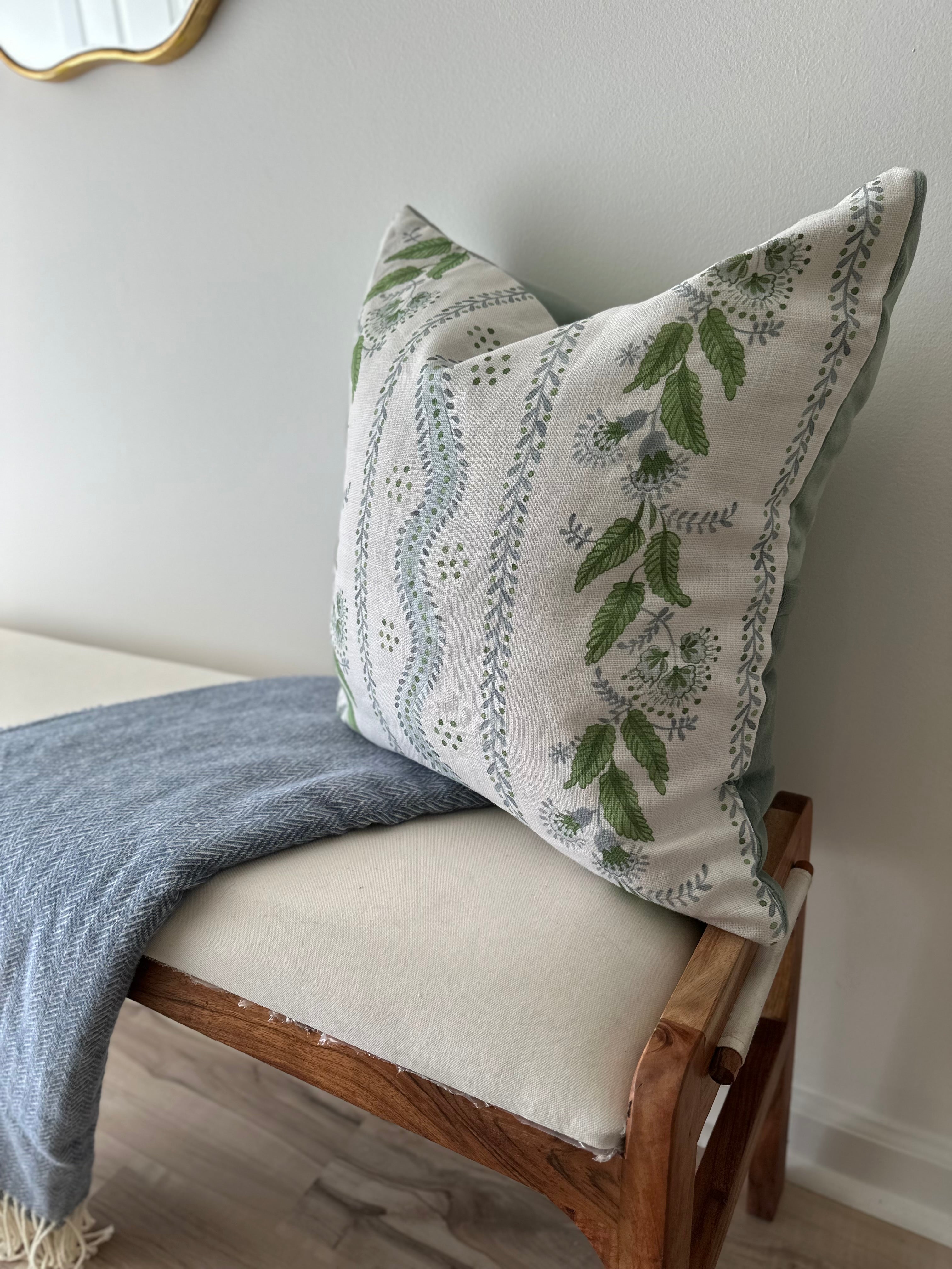 Soft Blue and greens on white Fabric