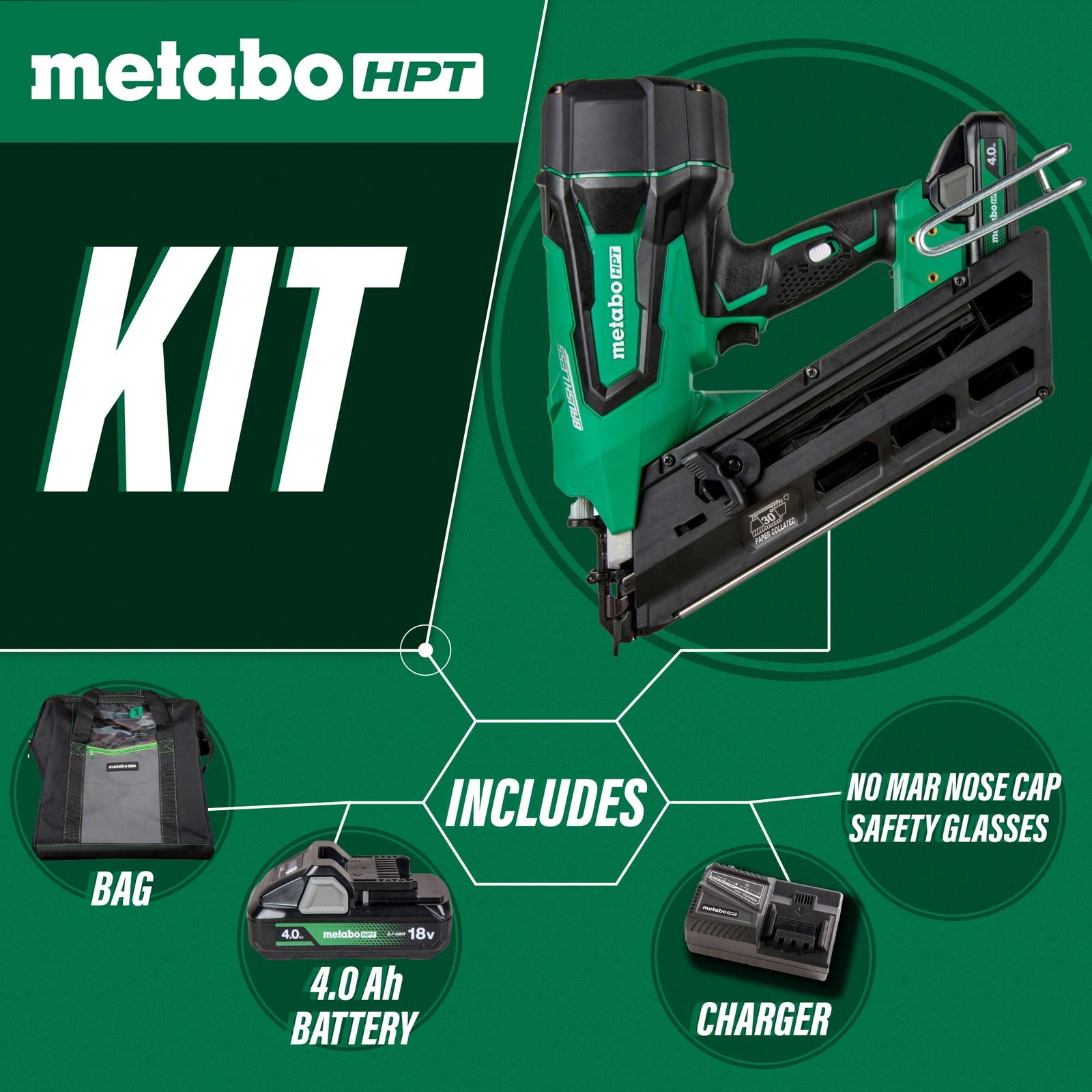 Clavadora de cinta de papel inalámbrica Metabo HPT NR1890DCSTM de 18 V y multivoltaje de 3-1/2