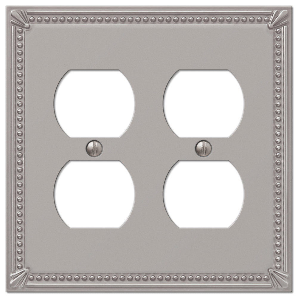 Imperial Bead Brushed Nickel Cast - 2 Duplex Wallplate